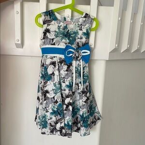 Floral Kids Dress with Blue Accents
